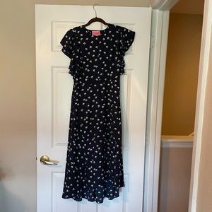 Kate Spade Ditsy Begonia Flutter-Sleeve Midi Dress with Asymmetrical Hem | EUC
